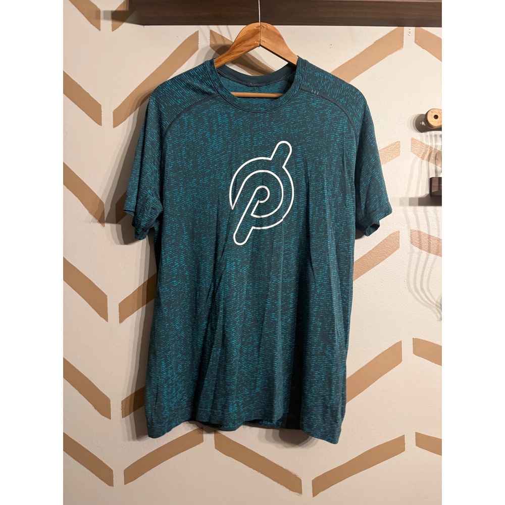 Lululemon Peloton T-Shirt Men Medium Teal Metal Vent Tech Space Dye Short Sleeve